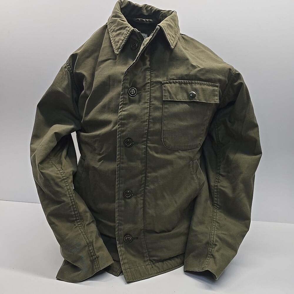 Vintage USN US Navy Military Olive Green Permeable Cold Weather Deck Jacket M
